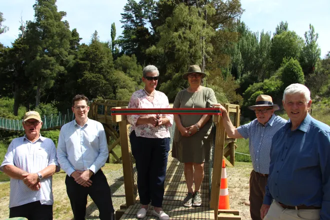 From left to right; Joe Byford, Matthew Thomas; Kuia Byford; Cr Piki Te Ora Hiroa; Donald Tantrum, and Mayor Andy Watson